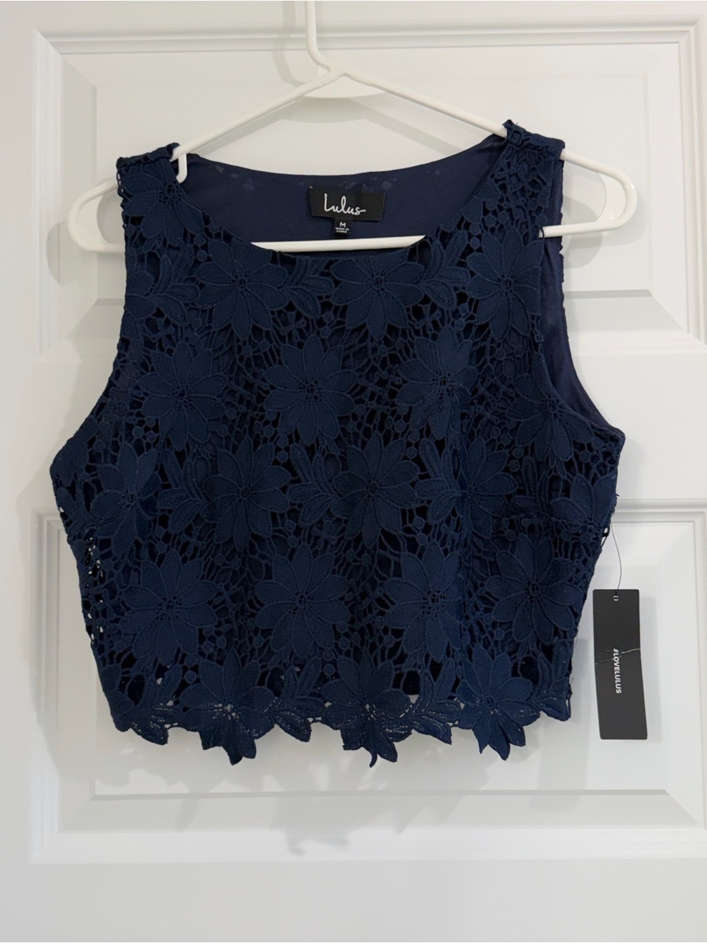 Lulu's Navy Floral Crochet Crop Top